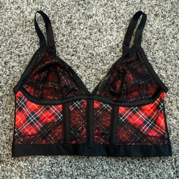 Victoria's Secret Very Sexy Other - Victoria's Secret Very Sexy Wireless Plaid Satin / Back Lace Bralette Size S